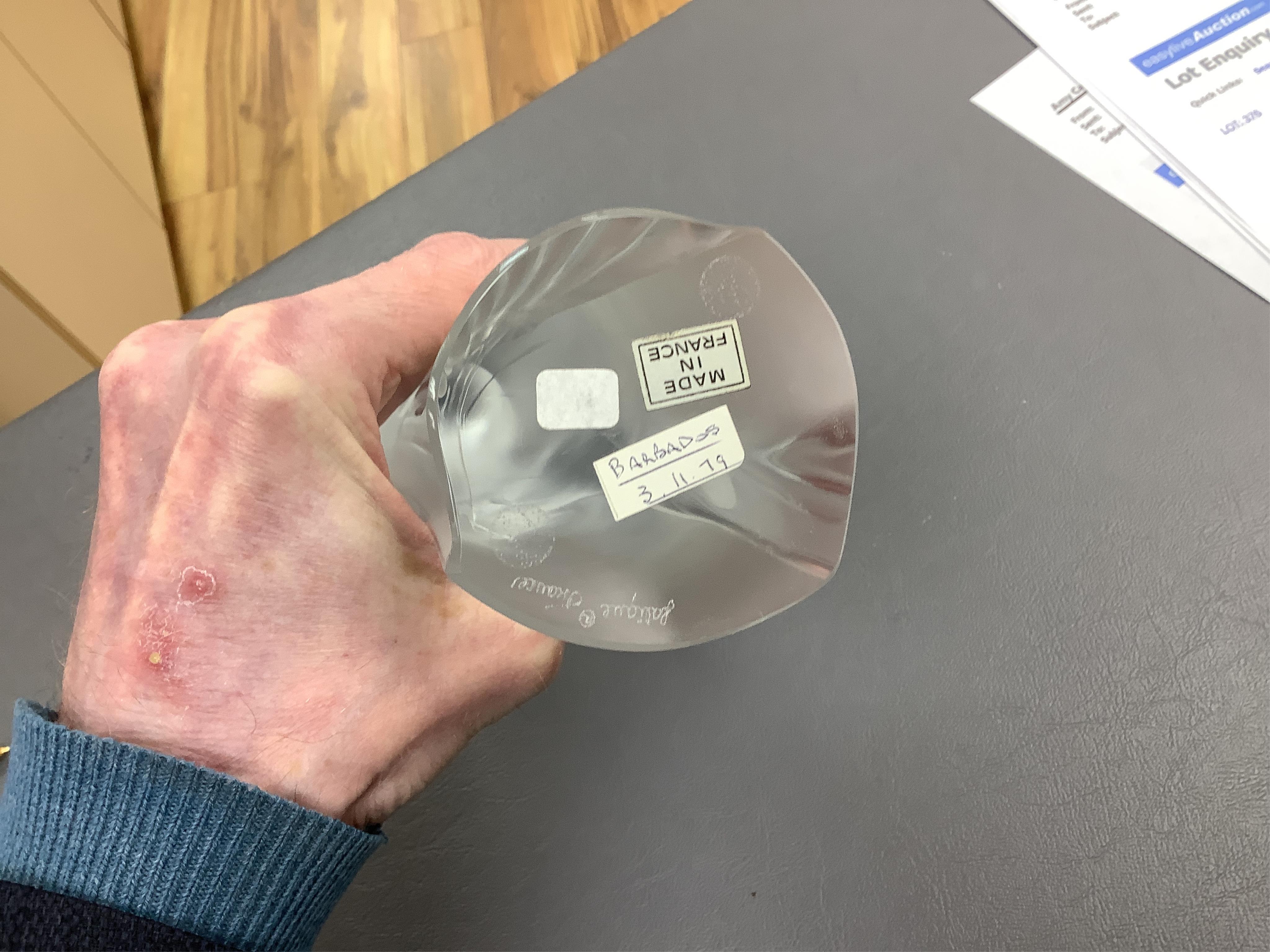 A Lalique ‘Vierge A L’Enfant Agenouille statue’ 20cm high, in box, together with unboxed model of ‘Virgin with hands together’, 25cm high